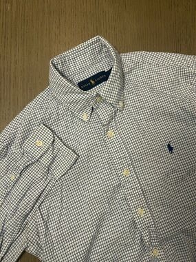 Ralph Lauren Men’s White and Blue Windowpane Button-Down Shirt